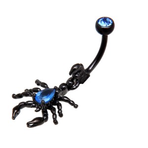 Bauchnabelpiercing Skorpion schwarz Chirurgenstahl 1.6x10mm sapphire