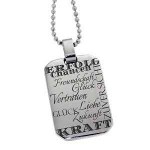 Pendant dog tag 22x34mm made of matted stainless steel with rounded corners and individual engraving