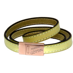 Echtlederarmband hellgrün dreifach gewickelt mit Edelstahl Magnetverschluss rose gold und individueller Gravur  17cm / 18cm / 1