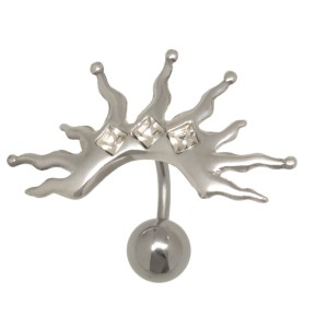 Bauchnabel Piercing, 316L Chirurgenstahlbanane, Fantasie-Motiv aus 925, Kugel 8mm, mit klaren Kristallen