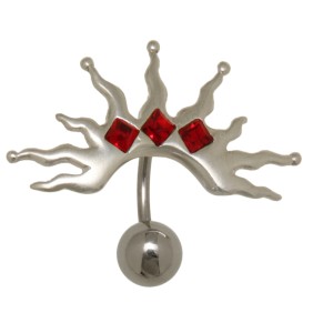 Bauchnabel Piercing, 316L Chirurgenstahlbanane, Fantasie-Motiv aus 925, Kugel 8mm, mit roten Kristallen