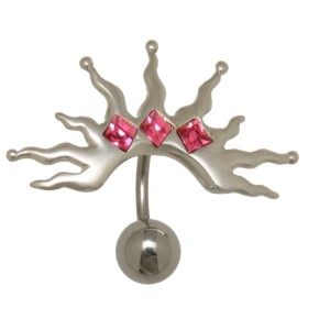 Bauchnabel Piercing, 316L Chirurgenstahlbanane, Fantasie-Motiv aus 925, Kugel 8mm, mit rosa Kristallen