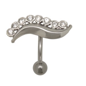 Bauchnabelpiercing  316L Chirurgenstahlbanane und 925 Silber Design, kleine Wellenform, klare Kristalle