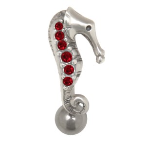 Bauchnabel Piercing  Bell Seepferdchen 01 in 925 Silber, rot