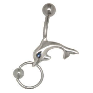 Bauchnabelpiercing 1.6x10mm Bcr in Piercing Delfin mit Kristall und BCR