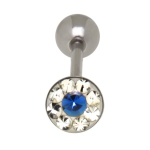 Tongue piercing out of surgical steel barbell with crystals 1.6x16mm