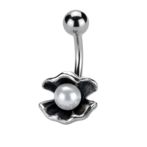 Bauchnabel Piercing mit Silberdesign Muschel und Kunstperle