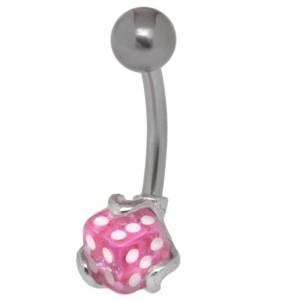 Bauchnabel Piercing aus 952 Sterling Silber mit Würfel Design, pink op, 1.6x10mm