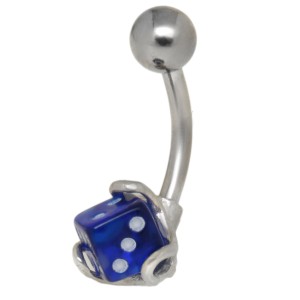 Bauchnabel Piercing aus 952 Sterling Silber mit Würfel Design, blue op, 1.6x10mm