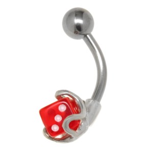 Bauchnabel Piercing aus 952 Sterling Silber mit Würfel Design, red op, 1.6x14mm