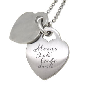 Doppel-Herz-Anhänger aus mattiertem Edelstahl mit Wunschgravur - den übersieht man nicht