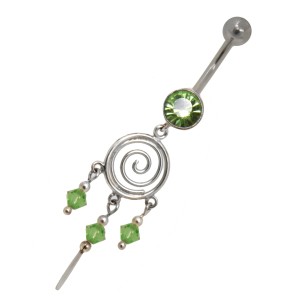 Bauchnabel Piercing Dreamcatcher 1.6x10mm mit Spirale und Kristallen in verschiedenen Farben