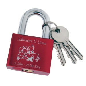 Love lock red made of aluminum 50mm with your individual engraving