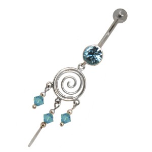 Bauchnabel Piercing Dreamcatcher 1.6x10mm mit Spirale und Kristallen in hellblau