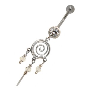 Bauchnabel Piercing Dreamcatcher 1.6x10mm mit Spirale und Kristallen in kristallklar