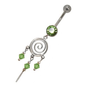 Bauchnabel Piercing Dreamcatcher 1.6x10mm mit Spirale und Kristallen in grün