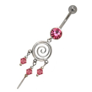 Bauchnabel Piercing Dreamcatcher 1.6x10mm mit Spirale und Kristallen in blassrosa