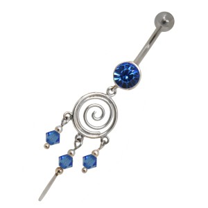 Bauchnabel Piercing Dreamcatcher 1.6x10mm mit Spirale und Kristallen in dunkelblau