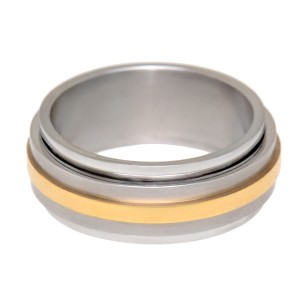 Edelstahlring mit zwei drehbaren Schienen und PVD gold Akzenten in 7.5mm Breite