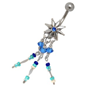 930 Sterling Silber Bauchnabel Piercing Banane Stecker mit 316L Stab aus Chirurgenstahl, sapphire