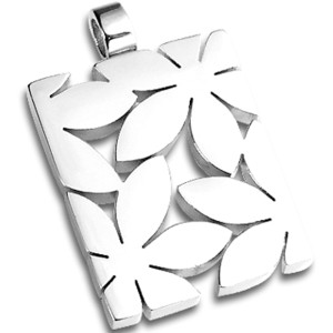 Edelstahl-Kettenanhänger rechteckig mit ausgestanzten Blumen