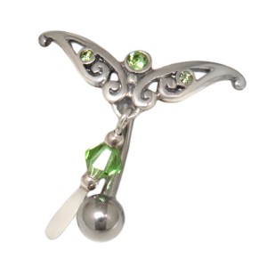 Bauchnabelpiercing 1.6x10mm mit abstraktem Schmetterlingsmotiv Farbe grün