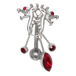 Bauchnabel Piercing mit 925 Sterling Silber, Doppelte Drachen