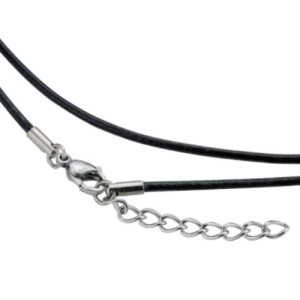 Halskette aus schwarzem Lederband, 54cm Länge, Karabinerverschluß aus Edelstahl