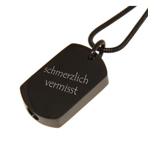 Ascheschmuck Anhänger Dog Tag Schwarz Edelstahl Hochglanz poliert
