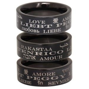 Edelstahlring mit schwarzer PVD Beschictung 9mm breit mit Liebe in verschiedenen Sprachen und individueller Namensgravur