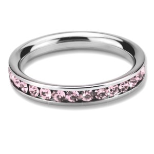 Damen Ring aus Edelstahl, rundum mit Steinen besetzt, light rose 60 = ca. 19.1mm