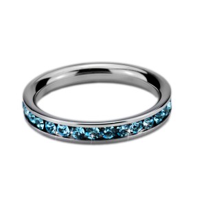 Damen Ring aus Edelstahl, rundum mit Steinen besetzt, aqua 47 = ca. 14.9mm