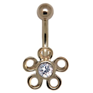 Bauchnabel Piercing aus 9 Karat Gold, Blümchen in verschiedenen Farben erhältlich