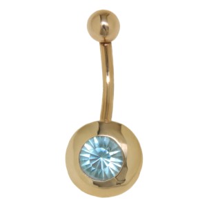 Bauchnabel Piercing aus 9 Karat Gold von schlichter Schönheit, aquamarinfarbener Kristall