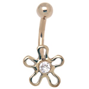 Bauchnabel Piercing aus 9 Karat Gold Blümchen, klarer Kristall