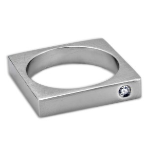 Stahlring schmal-elegant, Zirkonie