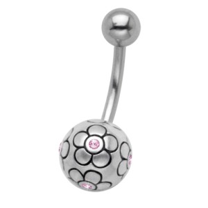 Bauchnabelpiercing mit Blumen 925 Silber Design