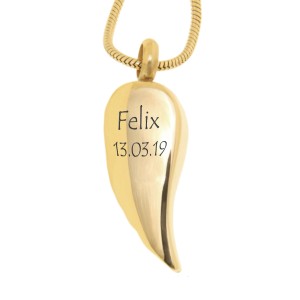Ascheschmuck Anhänger Flügel Mit Gravur Edelstahl