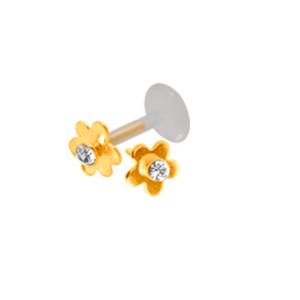 9 Karat Gold Stud, Blume ca. 5.0mm mit 1.2x8mm PMFK Labret, verschiedene Farben