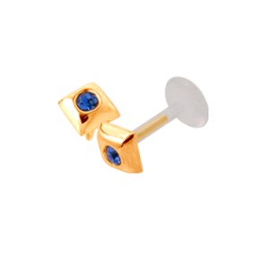 9 Karat Gold Stud, Quadrat ca. 4mm mit 1.2x8mm PMFK Labret, verschiedene Farben