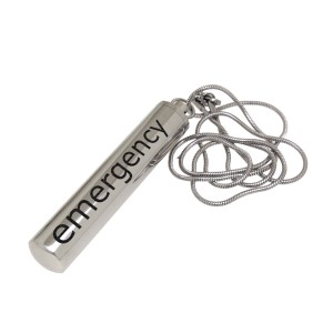 Ascheschmuck Anhänger Edelstahl - aufschraubbare SOS Kapsel poliert mit Gravur, Länge 88mm, Durchmesser 10mm