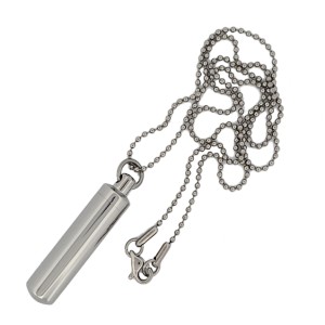 Asche Anhänger aus Edelstahl - aufschraubbare SOS Kapsel poliert, Länge 37mm, Durchmesser 9mm