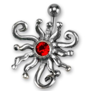 Bauchnabel Piercing aus Chirurgenstahl und Silber, psychedelische Sonne sapphire Titan 1.6x10mm