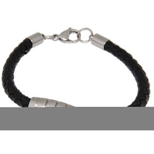 Lederarmband schwarz geflochten mit einem olivförmigen Edelstahl Design
