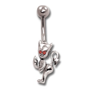 Bauchnabel Piercing  1.6x10mm mit devil design, rot eyes