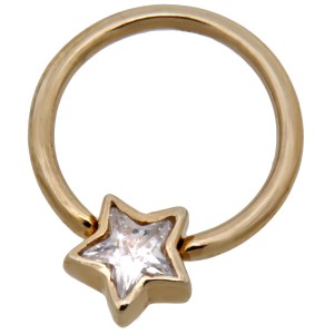 9 Karat Gold Nipple Piercing Ring Stern mit klarem Kristall