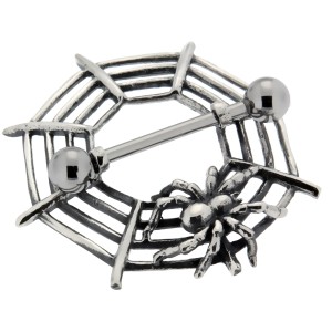 Brustwarzenpiercing mit Barbell und einem Spinnennetzdesign aus 925 Silber