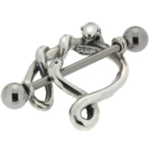 Brustwarzenpiercing mit Barbell und einem Schlangendesign aus 925 Silber