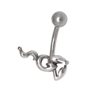 Bauchnabelpiercing 1.6x10mm Chirurgenstahl, Schmaler Stilisierter Skorpion aus 925 Silber