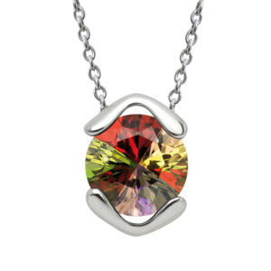 Kette und Anhänger aus 925 Sterling Silber mit einem Multicolor-Kristall